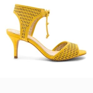 Vince Camuto, Femme Kanara Nubuck Sandals, Canary yellow, 3" heel, Sz. 10M